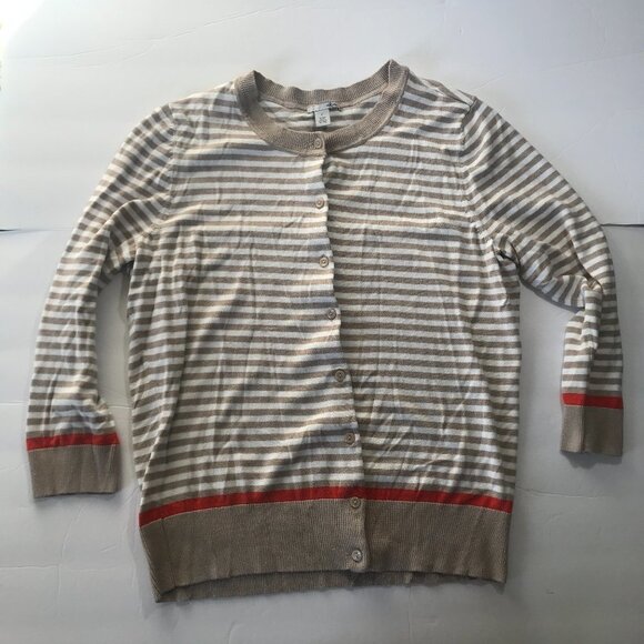 Halogen L Sweater Button Stripe Fall Cream Orange​​​​ - Picture 14 of 14